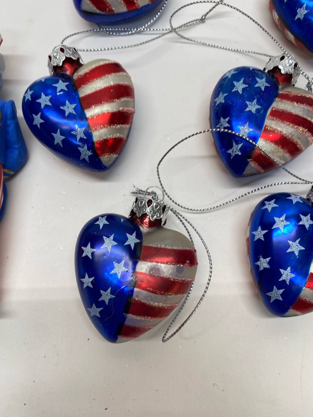 Patriotic Heart Ornament Set of 8 1 Uncle Sam Nutcracker Ornament Americana 4th - Picture 12 of 15
